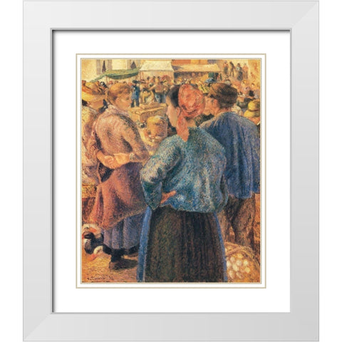 The Poultry Market, Pontoise White Modern Wood Framed Art Print with Double Matting by Pissarro, Camille