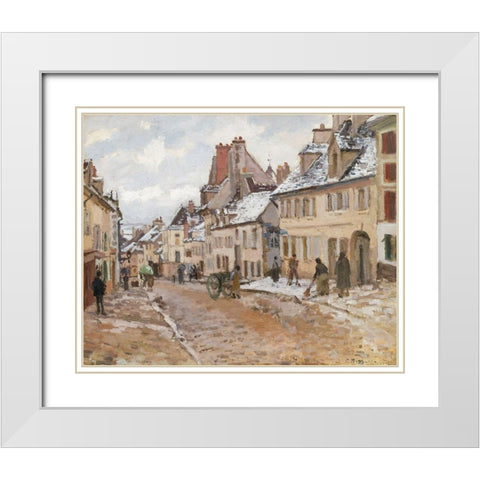Pontoise, the Road to Gisors in Winter White Modern Wood Framed Art Print with Double Matting by Pissarro, Camille