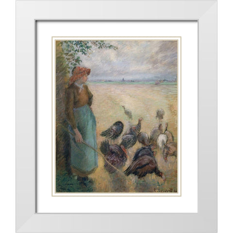 Turkey Girl White Modern Wood Framed Art Print with Double Matting by Pissarro, Camille