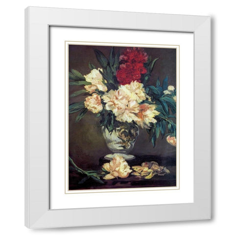 Vase of Peonies White Modern Wood Framed Art Print with Double Matting by Manet, Edouard
