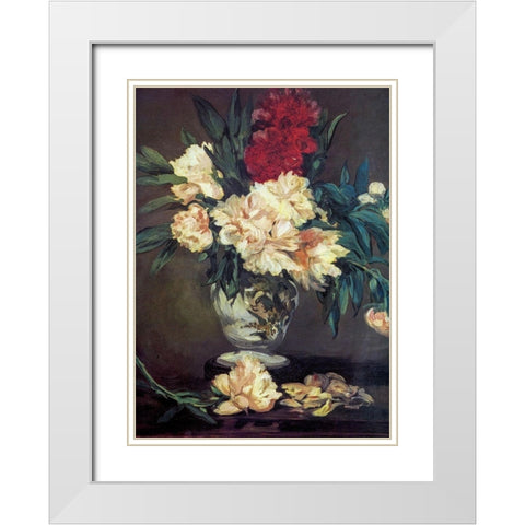 Vase of Peonies White Modern Wood Framed Art Print with Double Matting by Manet, Edouard