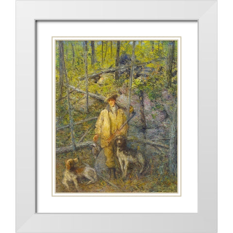 Hunter and Dogs White Modern Wood Framed Art Print with Double Matting by Weir, J Alden