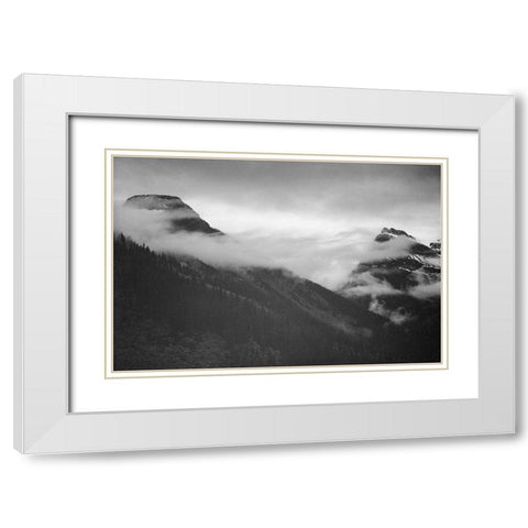 Mountain partially covered with clouds-Glacier National Park-Montana White Modern Wood Framed Art Print with Double Matting by Adams, Ansel