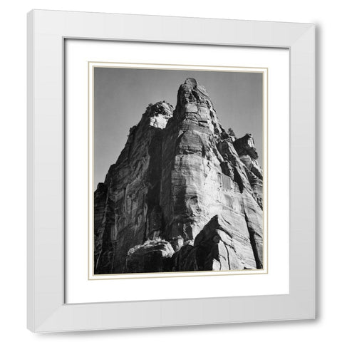 Rock formation-Zion National Park-Utah White Modern Wood Framed Art Print with Double Matting by Adams, Ansel
