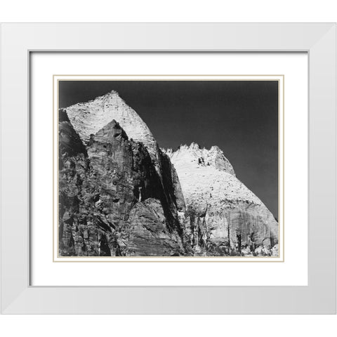 Rock formation-Night Sky Zion National Park-Utah White Modern Wood Framed Art Print with Double Matting by Adams, Ansel