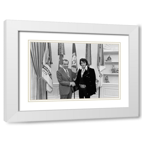 Elvis Presley meeting Richard Nixon White Modern Wood Framed Art Print with Double Matting by Atkins, Ollie