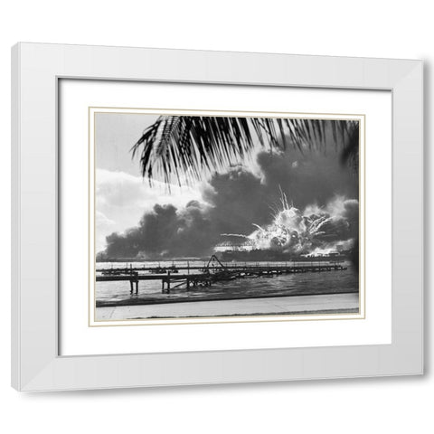 USS Shaw at Pearl Harbor 1941 White Modern Wood Framed Art Print with Double Matting by U.S. Archives