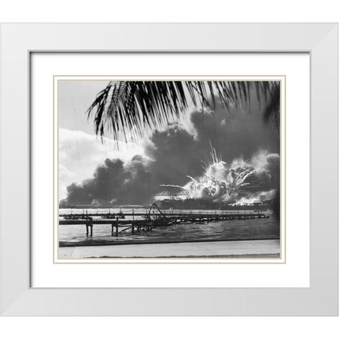 USS Shaw at Pearl Harbor 1941 White Modern Wood Framed Art Print with Double Matting by U.S. Archives