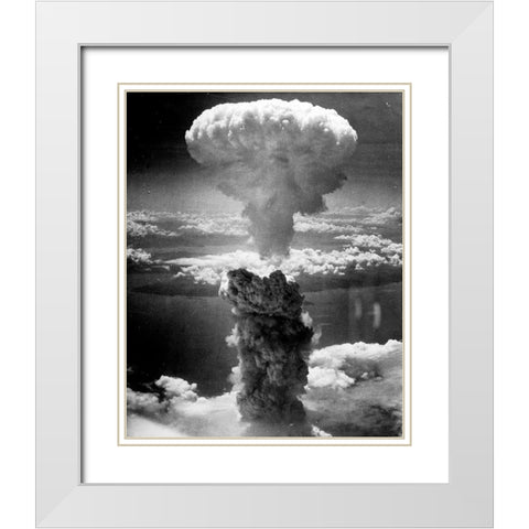 The atomic cloud over Nagasaki White Modern Wood Framed Art Print with Double Matting by Levy, Charles