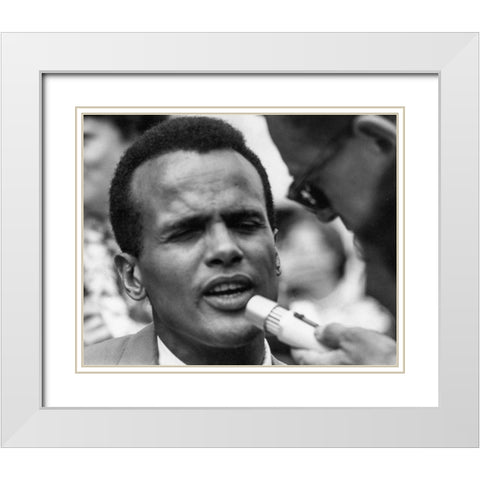 Harry Belafonte at the Civil Rights March in Washington-D.C 1963 White Modern Wood Framed Art Print with Double Matting by U.S. Archives