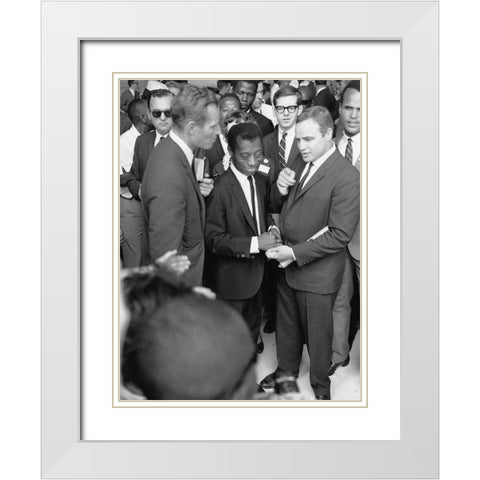 Heston Baldwin Brando Civil Rights March 1963 White Modern Wood Framed Art Print with Double Matting by U.S. Archives