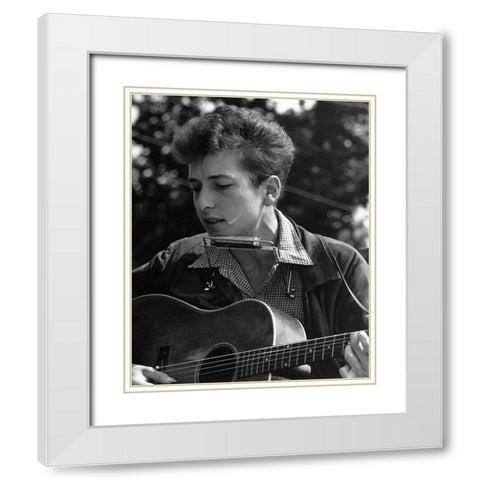 Bob Dylan at the Civil Rights March in Washington-D.C 1963 White Modern Wood Framed Art Print with Double Matting by Scherman, Rowland
