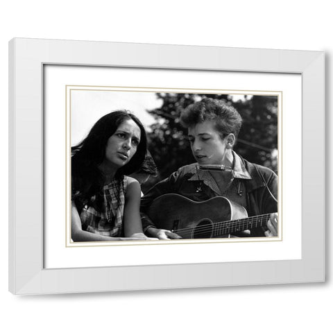Joan Baez and Bob Dylan at the Civil Rights March in Washington-D.C 1963 White Modern Wood Framed Art Print with Double Matting by Scherman, Rowland