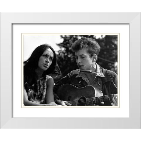 Joan Baez and Bob Dylan at the Civil Rights March in Washington-D.C 1963 White Modern Wood Framed Art Print with Double Matting by Scherman, Rowland