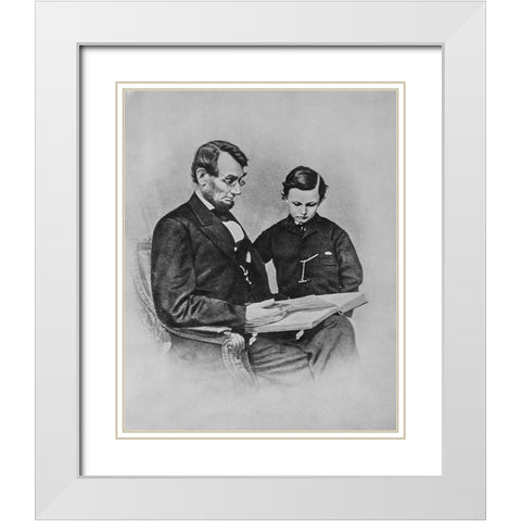 President Abraham Lincoln and Tad Lincoln White Modern Wood Framed Art Print with Double Matting by U.S. Archives