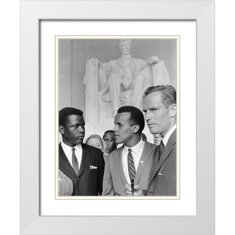 Poitier Belafonte Heston Civil Rights March 1963 White Modern Wood Framed Art Print with Double Matting by U.S. Archives