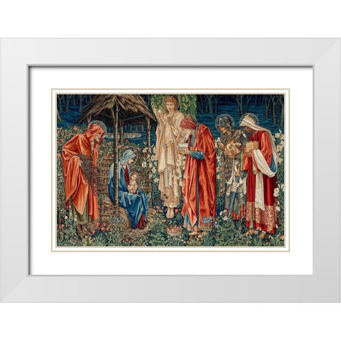 A Tapestry of The Adoration of the Magi White Modern Wood Framed Art Print with Double Matting by Burne-Jones, Edward