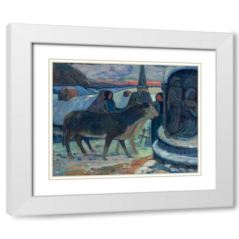 Christmas Night, The Blessing of the Oxen White Modern Wood Framed Art Print with Double Matting by Gauguin, Paul
