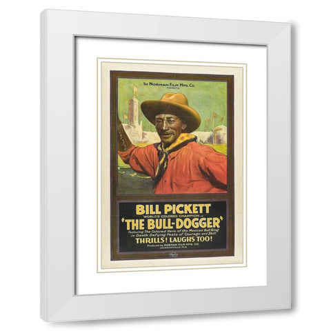 Bill Pickett The Bull-Dogger White Modern Wood Framed Art Print with Double Matting by Vintage Poster
