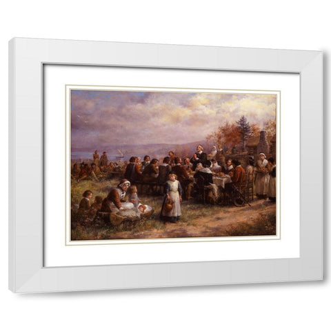 Thanksgiving at Plymouth, 1925 White Modern Wood Framed Art Print with Double Matting by Brownscombe, Jennie