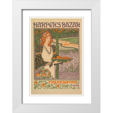 Thanksgiving 1894 White Modern Wood Framed Art Print with Double Matting by Harper''s Bazar
