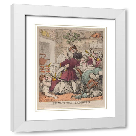 Christmas Gambols White Modern Wood Framed Art Print with Double Matting by Rowlandson, Thomas