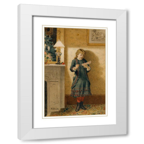 Child with Christmas Card White Modern Wood Framed Art Print with Double Matting by Brooks, Alden Finney