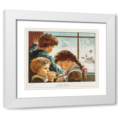 Hungry Birds White Modern Wood Framed Art Print with Double Matting by Christmas Number of The Graphic