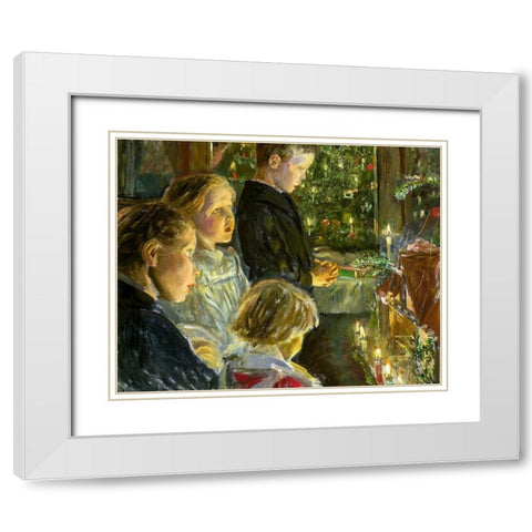 Children by the Christmas tree White Modern Wood Framed Art Print with Double Matting by Kalckreuth, Leopold Graf von