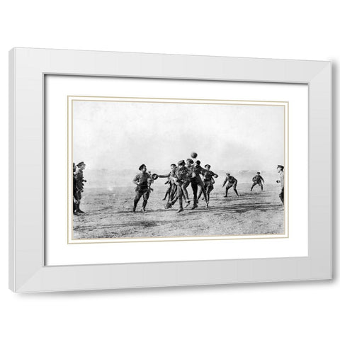 Football in Salonika, Greece on Christmas day 1915 White Modern Wood Framed Art Print with Double Matting by UK Ministry of Information