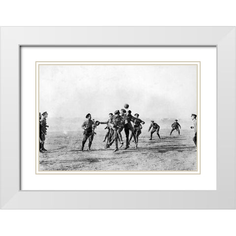 Football in Salonika, Greece on Christmas day 1915 White Modern Wood Framed Art Print with Double Matting by UK Ministry of Information