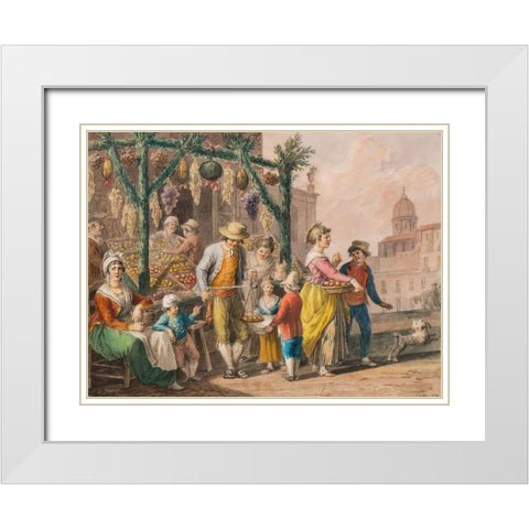 A fruit stall in Naples at Christmas, 1828 White Modern Wood Framed Art Print with Double Matting by Smithsonian Design Museum