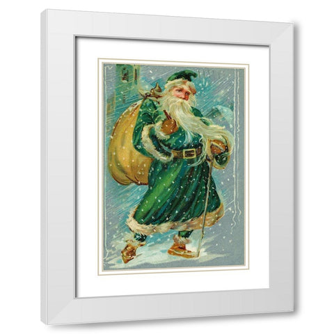 Christmas postcard with Santa Claus wearing green robes White Modern Wood Framed Art Print with Double Matting by Missouri History Museum