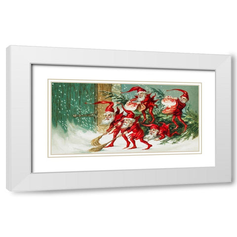 Santa elves sweeping snow  White Modern Wood Framed Art Print with Double Matting by Wallach, Miriam and Ira D