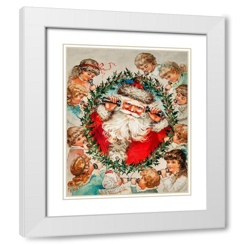 Santa Claus on string phones White Modern Wood Framed Art Print with Double Matting by Wallach, Miriam and Ira D