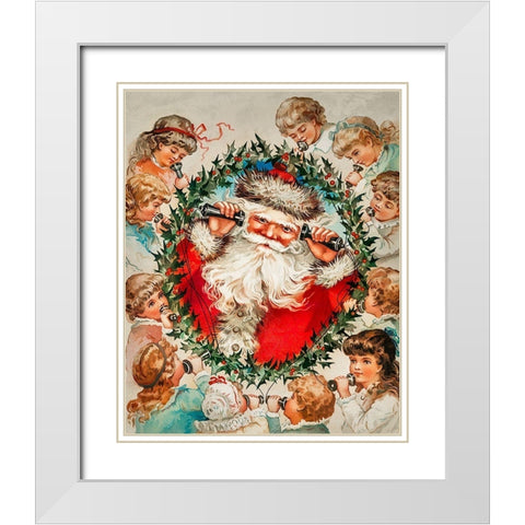 Santa Claus on string phones White Modern Wood Framed Art Print with Double Matting by Wallach, Miriam and Ira D