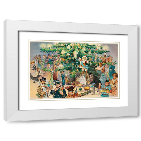 Christmas Tree White Modern Wood Framed Art Print with Double Matting by J. Ottman Lithographic Company