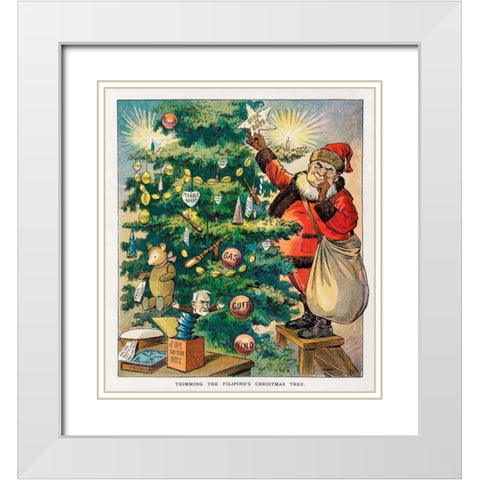 Trimming the Filipinos Christmas Tree White Modern Wood Framed Art Print with Double Matting by J. Ottman Lithographic Company
