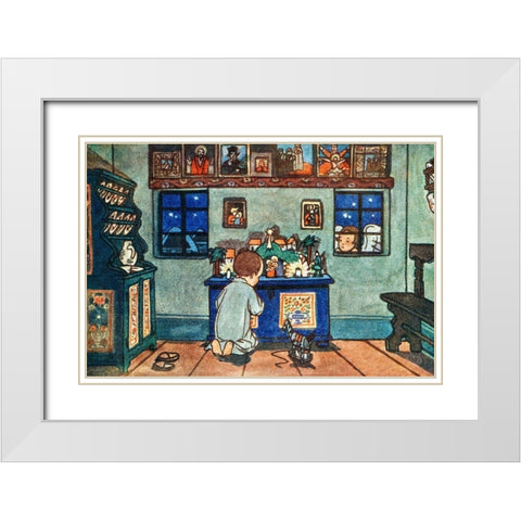 Boy Playing with Christmas Toys White Modern Wood Framed Art Print with Double Matting by Guth, Zdenek