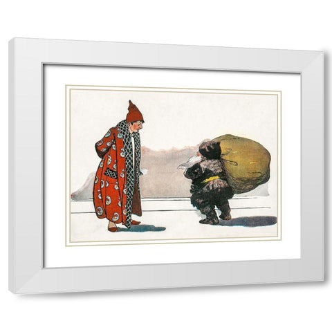 A Man with a Bundle of Toys Flung on His Back  White Modern Wood Framed Art Print with Double Matting by Smith, Jessie Wilcox