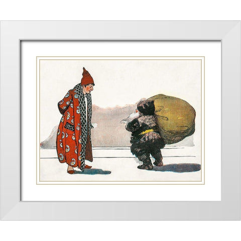A Man with a Bundle of Toys Flung on His Back  White Modern Wood Framed Art Print with Double Matting by Smith, Jessie Wilcox