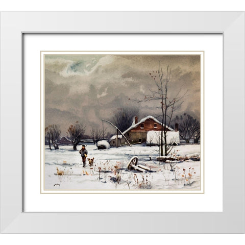Winter Landscapes Hunter White Modern Wood Framed Art Print with Double Matting by L. Prang & Co