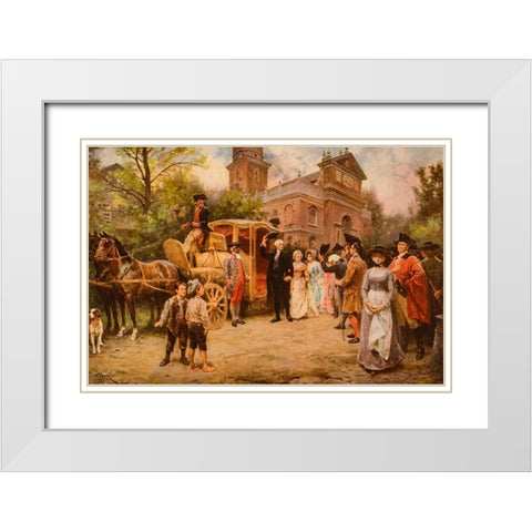 General Washington at Christ Church-Easter Sunday-1795 White Modern Wood Framed Art Print with Double Matting by Ferris, Jean Leon Gerome