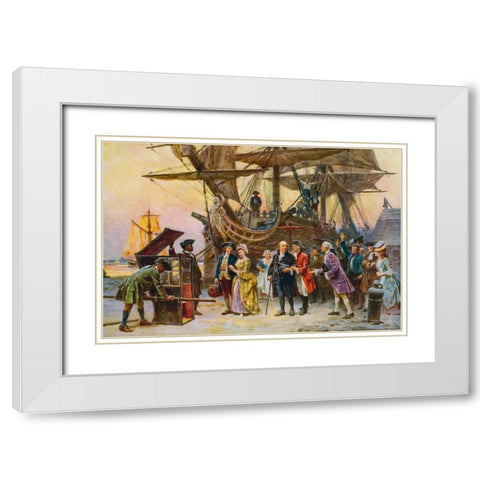 Franklins Return to Philadelphia-1785 White Modern Wood Framed Art Print with Double Matting by Ferris, Jean Leon Gerome