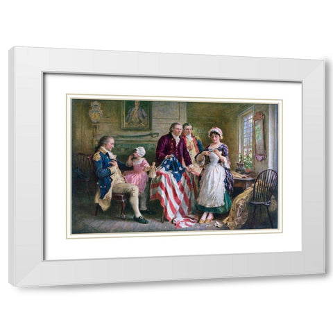 Betsy Ross 1777 White Modern Wood Framed Art Print with Double Matting by Ferris, Jean Leon Gerome