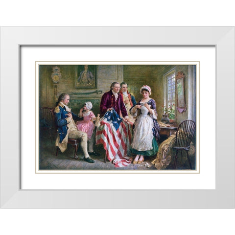 Betsy Ross 1777 White Modern Wood Framed Art Print with Double Matting by Ferris, Jean Leon Gerome
