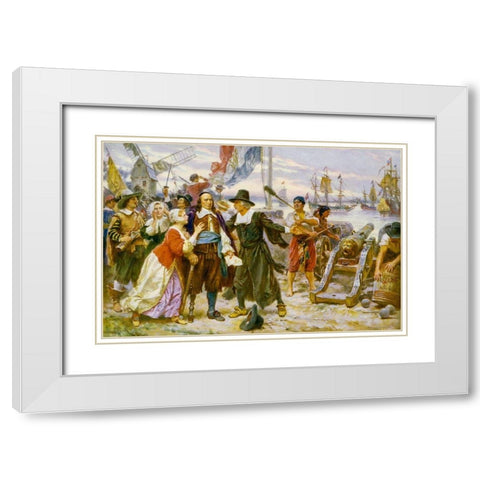 The Fall of New Amsterdam White Modern Wood Framed Art Print with Double Matting by Ferris, Jean Leon Gerome