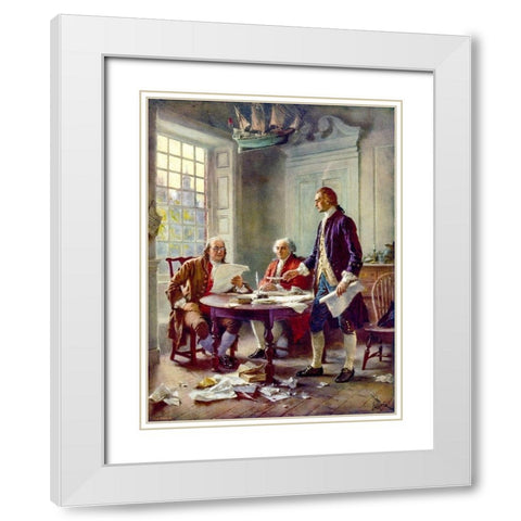 Writing the Declaration of Independence-1776 White Modern Wood Framed Art Print with Double Matting by Ferris, Jean Leon Gerome