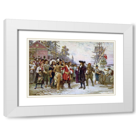 The Landing of William Penn White Modern Wood Framed Art Print with Double Matting by Ferris, Jean Leon Gerome