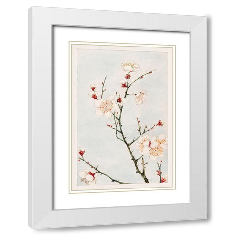 Plum branches with blossoms White Modern Wood Framed Art Print with Double Matting by Morikaga, Megata